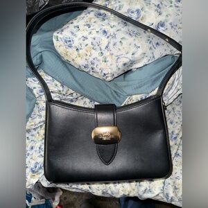 Eliza Coach Bag Black Leather Shoulder Bag with Gold Accent